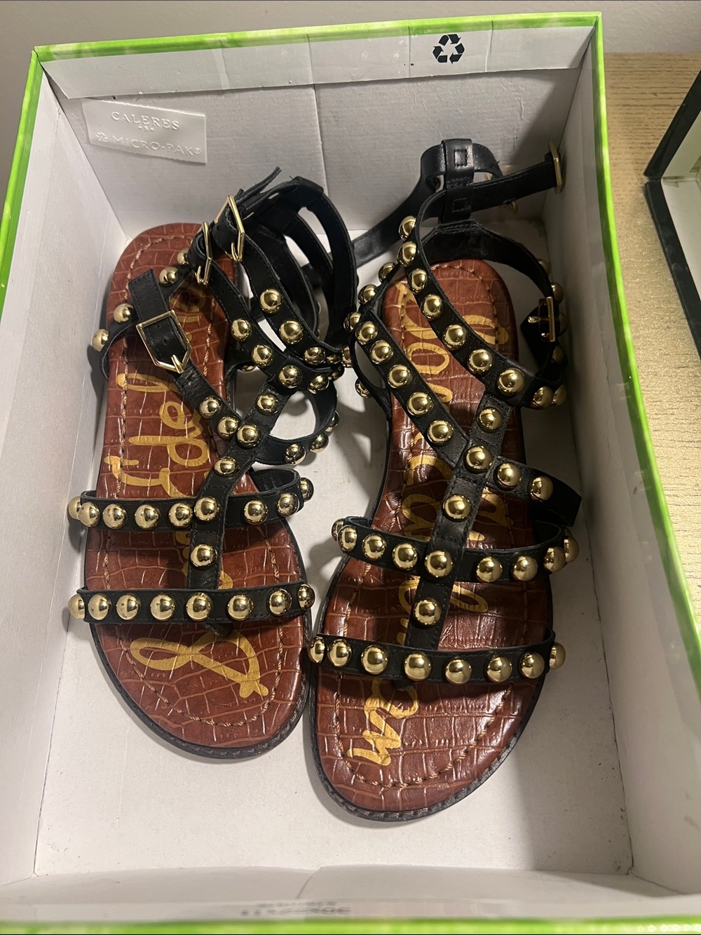 Studded Black Leather Gladiator Sandals - Women